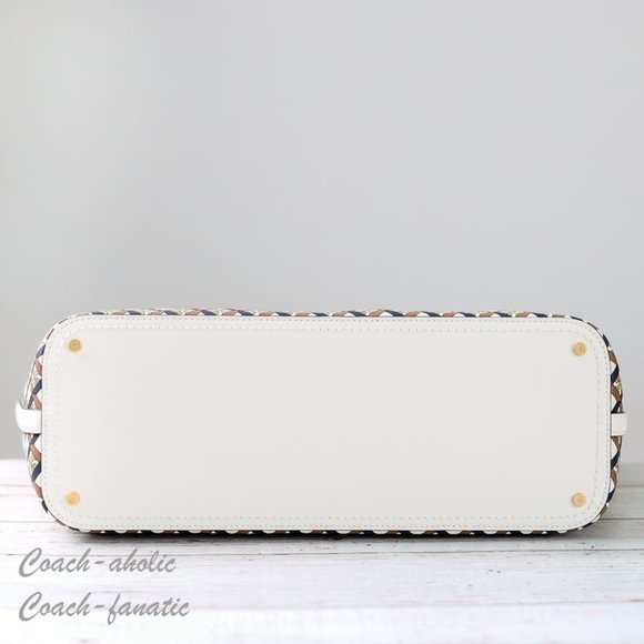 NWT Tory Burch Geo Logo Top Zip Allover Large Tote in Ivory Neutral - Picture 8 of 12